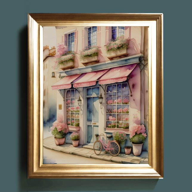 Poster Aquarelle Peinture de Fleur Rose Shop Paris 5:4 (Créateur téléchargé)