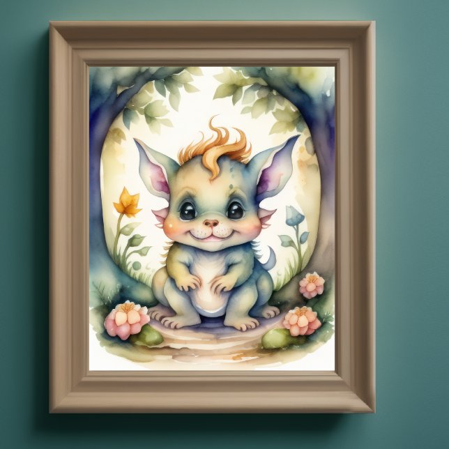 Poster Aquarelle Peinture de Kawaii Chibi Créature (Créateur téléchargé)