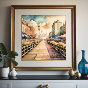 Poster Aquarelle Peinture de la promenade Vintage du riva