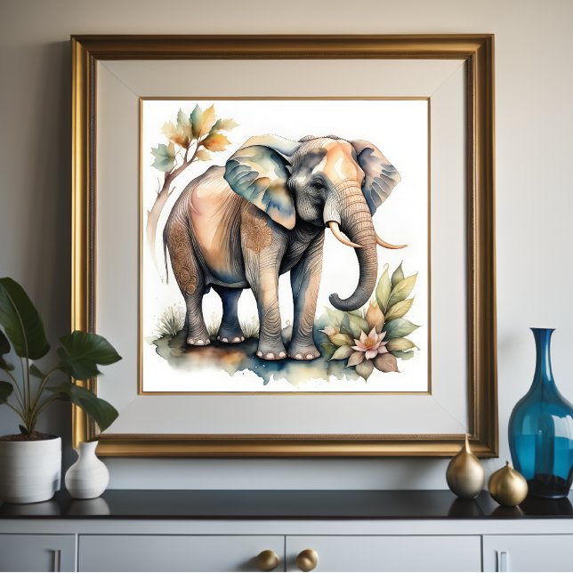 Poster Aquarelle Peinture de l'éléphant 1:1 (Créateur téléchargé)
