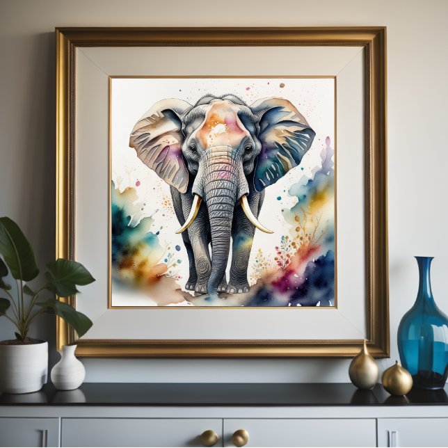 Poster Aquarelle Peinture de l'éléphant 1:1 (Créateur téléchargé)
