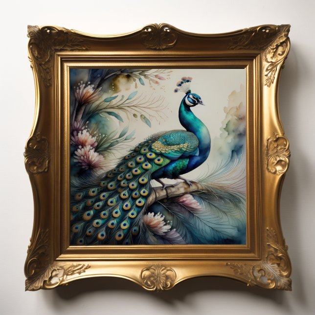 Poster Aquarelle Peinture de Peacock 1:1 (Créateur téléchargé)