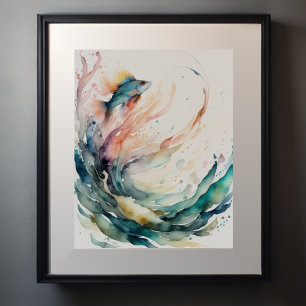 Poster Aquarelle Peinture de poisson Abstrait