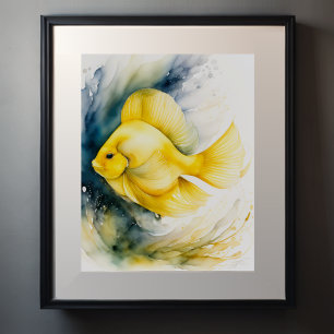 Poster Aquarelle Peinture de poisson jaune