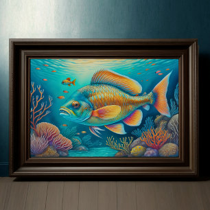 Poster Aquarelle Peinture de poissons colorés de récif 3: