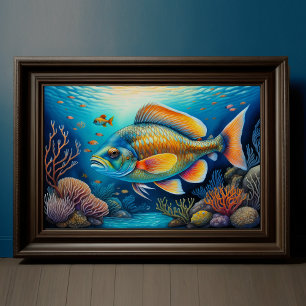 Poster Aquarelle Peinture de poissons colorés de récif 3: