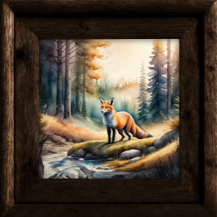 Poster Aquarelle Peinture de renard dans la forêt 1:1