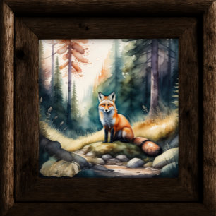Poster Aquarelle Peinture de renard dans la forêt 1:1