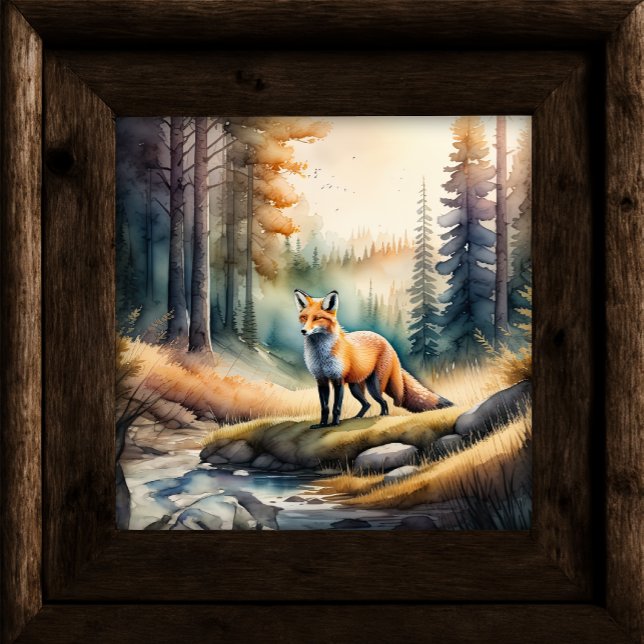 Poster Aquarelle Peinture de renard dans la forêt 1:1 (Créateur téléchargé)