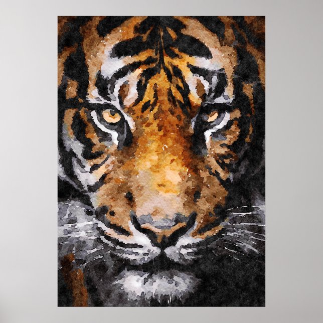 Poster Aquarelle Peinture de Tiger Head (Devant)