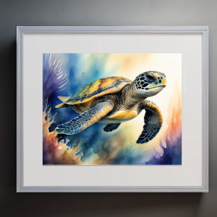 Poster Aquarelle Peinture de tortue marine colorée II
