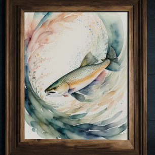 Poster Aquarelle Peinture de truite de poisson