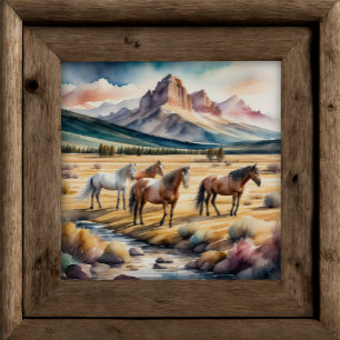 Poster Aquarelle Peinture des Chevaux Sauvages 1:1