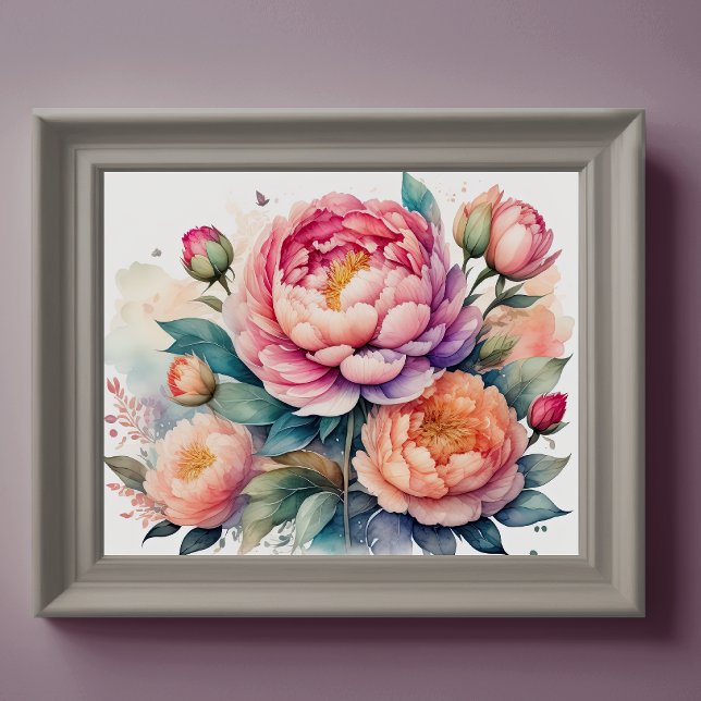 Poster Aquarelle Peinture des pivoines (Créateur téléchargé)