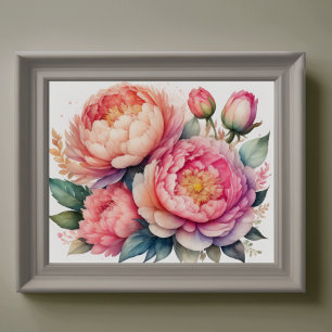 Poster Aquarelle Peinture des pivoines III