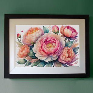 Poster Aquarelle Peinture des pivoines IX
