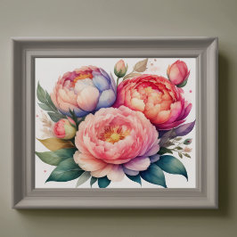 Poster Aquarelle Peinture des pivoines VI