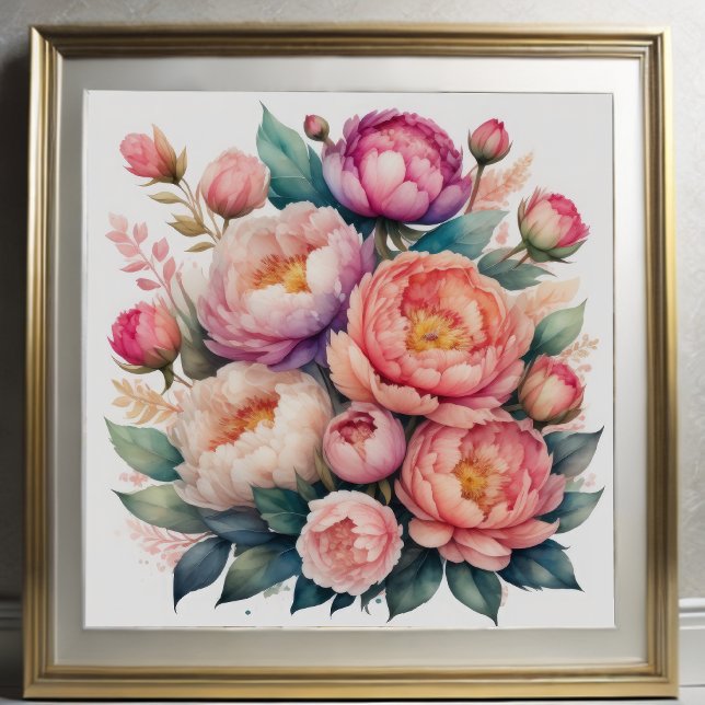 Poster Aquarelle Peinture des pivoines VII (Créateur téléchargé)