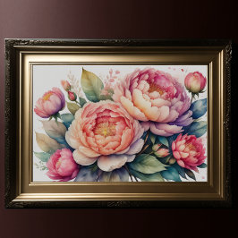 Poster Aquarelle Peinture des pivoines VIII