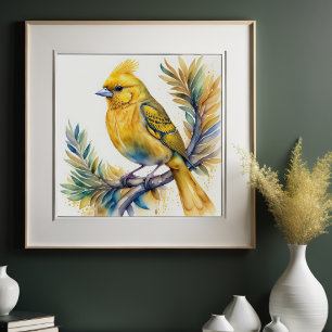Poster Aquarelle Peinture d'Oiseau Jaune 1:1