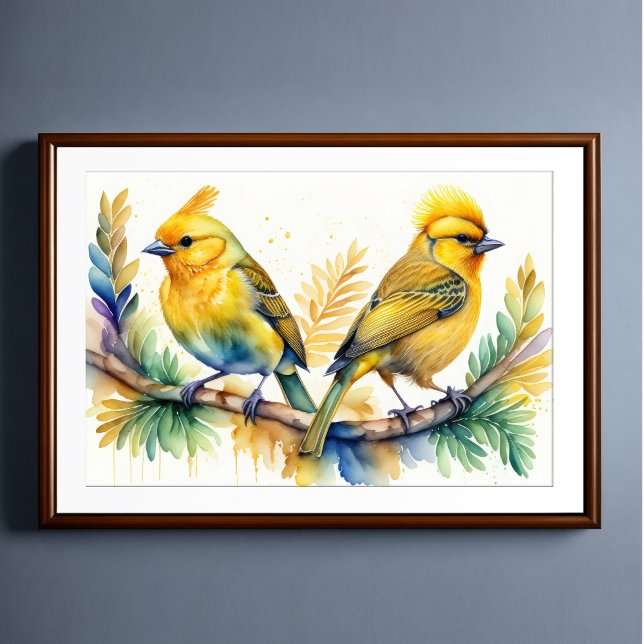 Poster Aquarelle Peinture d'Oiseau Jaune 3:2 (Créateur téléchargé)