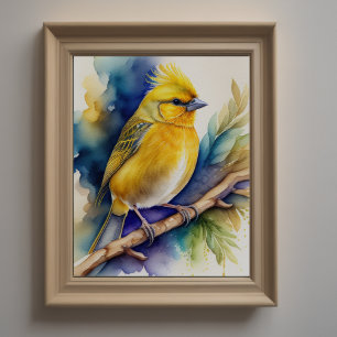 Poster Aquarelle Peinture d'oiseaux jaunes 5:4