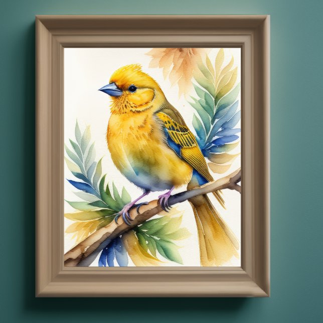 Poster Aquarelle Peinture d'oiseaux jaunes 5:4 (Créateur téléchargé)
