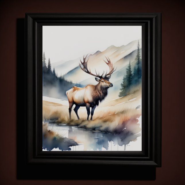 Poster Aquarelle Peinture d'un Elk 5:4 (Créateur téléchargé)