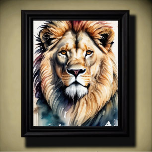 Poster Aquarelle Peinture d'un lion mâle 5:4