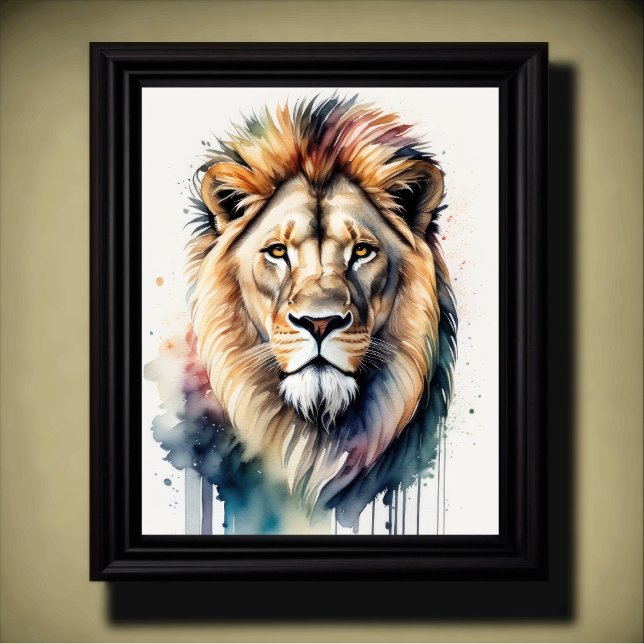 Poster Aquarelle Peinture d'un lion mâle 5:4 (Créateur téléchargé)