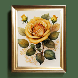 Poster Aquarelle Peinture d'un Rose Jaune