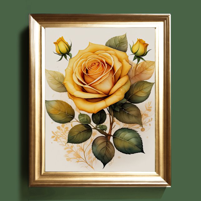 Poster Aquarelle Peinture d'un Rose Jaune (Créateur téléchargé)