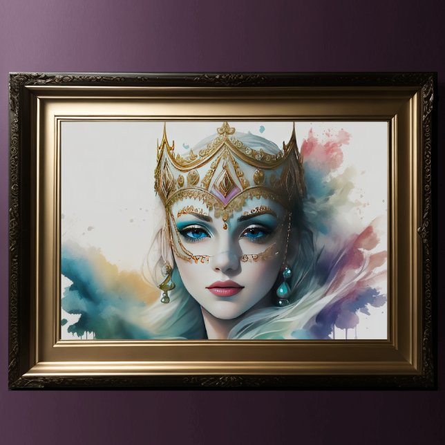 Poster Aquarelle Peinture Lady Mask Venetian (Créateur téléchargé)