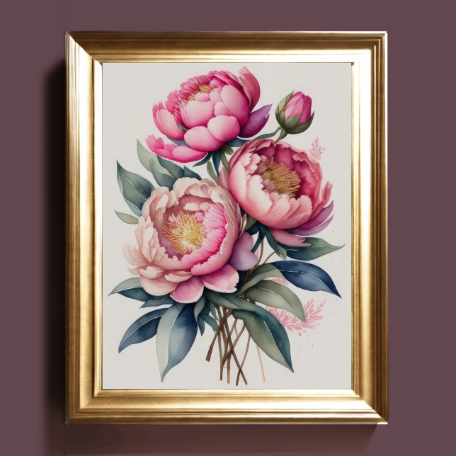 Poster Aquarelle Peinture Peonies roses 4:5 II (Créateur téléchargé)