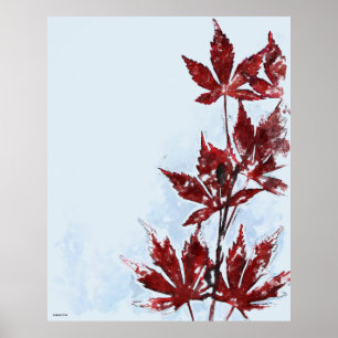 Poster aquarelle peinture rouge japonais érable feuilles