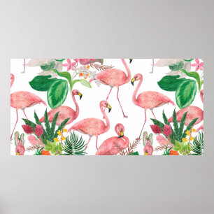 Poster Aquarelle peinture sans couture motif avec flamant