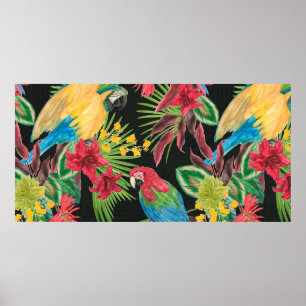 Poster Aquarelle peinture sans couture motif avec perroqu