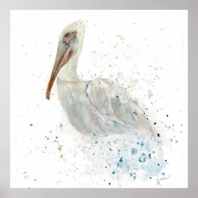 Poster Aquarelle perdue Pélican (Devant)