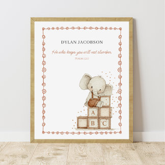 Poster Aquarelle personnalisable bébé éléphant sur bloc A