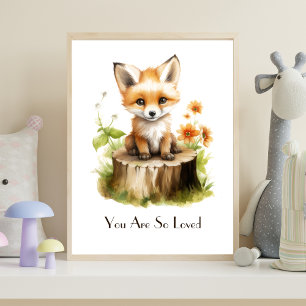 Poster Aquarelle personnalisée Baby Fox Nursery Wall Art