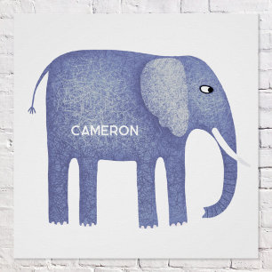 Poster Aquarelle personnalisée Blue Elephant