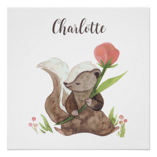 Poster Aquarelle personnalisée "Charlotte" Skunk & Flower