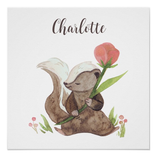 Poster Aquarelle personnalisée "Charlotte" Skunk & Flower (Devant)