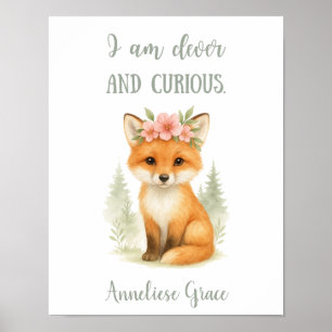 Poster Aquarelle personnalisée Feminine Fox Woodland Nurs