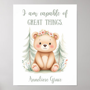 Poster Aquarelle personnalisée Ours feminin Pépinière en