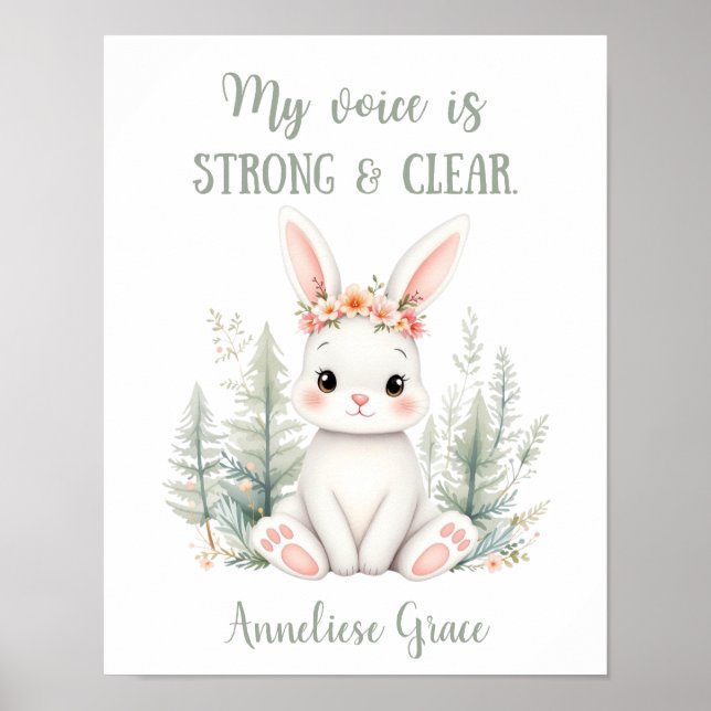 Poster Aquarelle personnalisée Rabbit Bois Bois Pépinière (Devant)