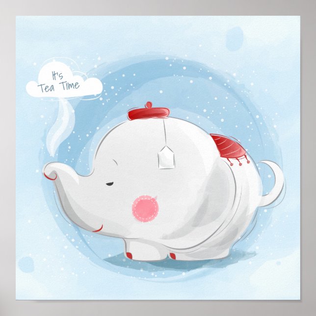 Poster Aquarelle personnalisée Teacup Elephant (Devant)