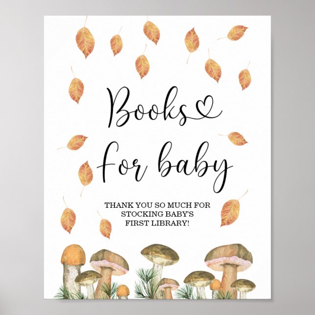 Poster Aquarelle petit champignon, livres d'automne pour  (Devant)