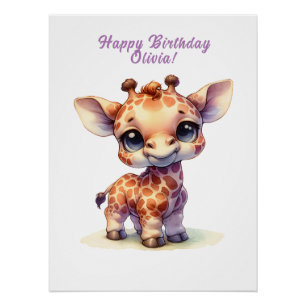 Poster Aquarelle petite girafe