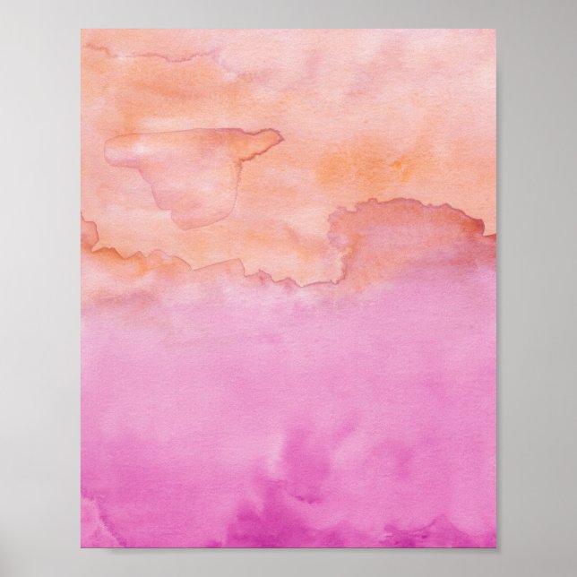 Poster Aquarelle Pink Orange Duo peinture Abstraite (Devant)